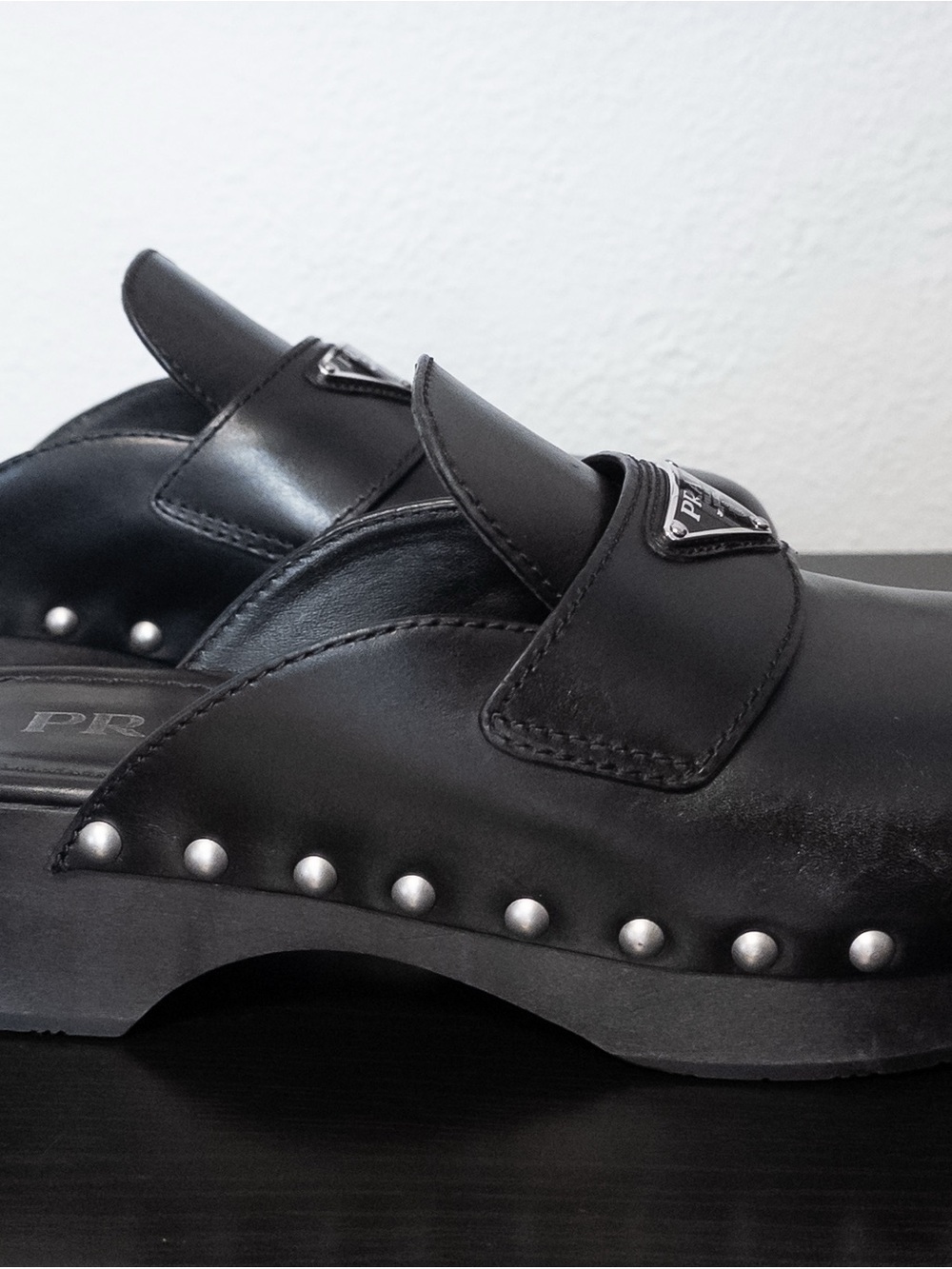 PRADA Mules Clogs Black Leather Studded Platform, Size 7 / EU 38 - Picture 11 of 13